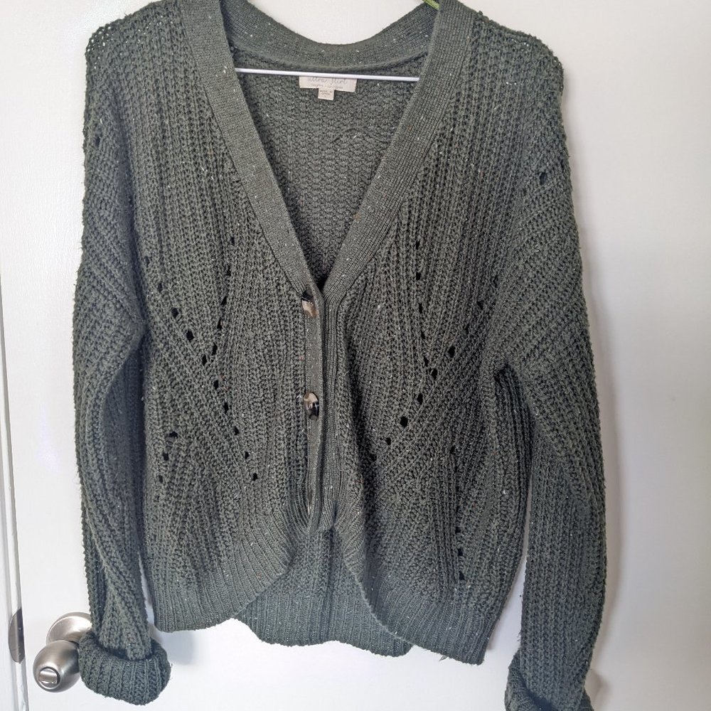lightweight olive green cardigan with buttons